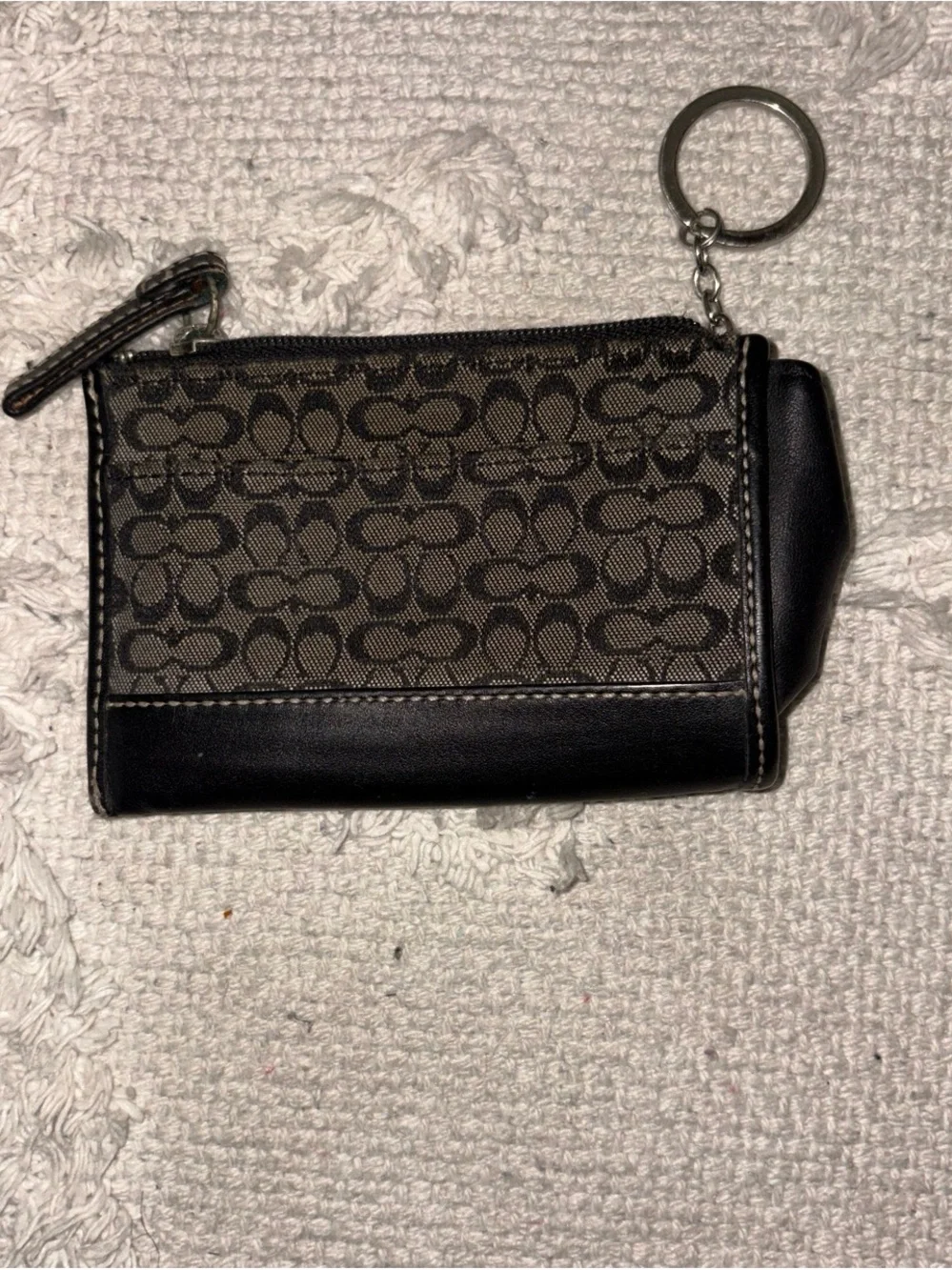 Coach Signature Canvas Key Pouch in Black and Tan